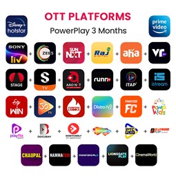 Picture of Hotstar + Amazon Prime + SonyLIV+ZEE5+Lionsgate+SunNXT+ FanCode + 24 Other OTT, PowerPlay 3 Months