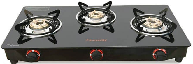 Butterfly Trio 3 Burner Glass Top Gas Stove
