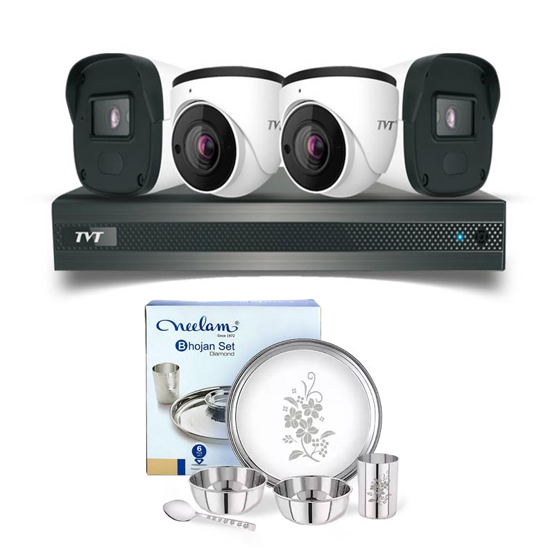 Picture of TVT 4 CCTV Cameras Combo (2 Indoor & 2 Outdoor CCTV Cameras) 👨🏻‍🔧With CCTV Installation + DVR + HDD + Accessories + Power Supply + 90m Cable 
