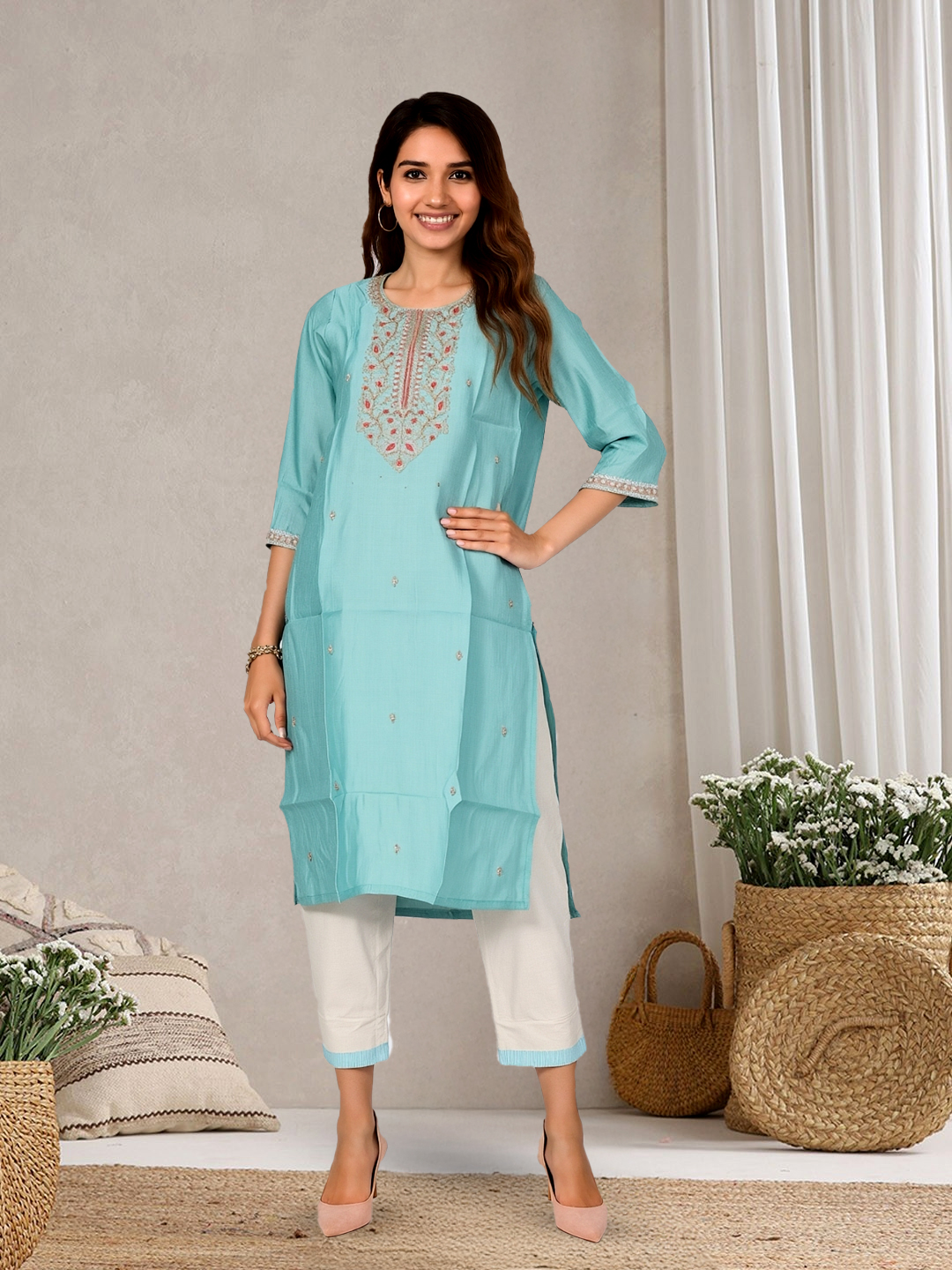 Picture of Threaded Elegance Embroidered Straight Kurta