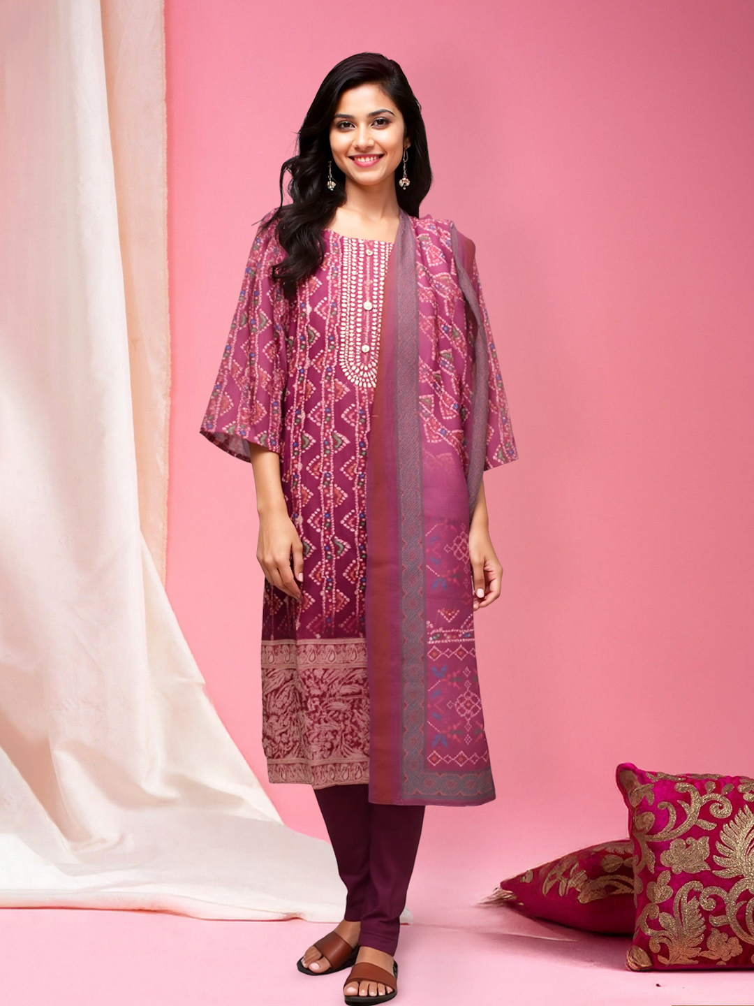 Contemporary Touch to Traditional Style Straight Embroidered Kurta with Pant & Dupatta Set