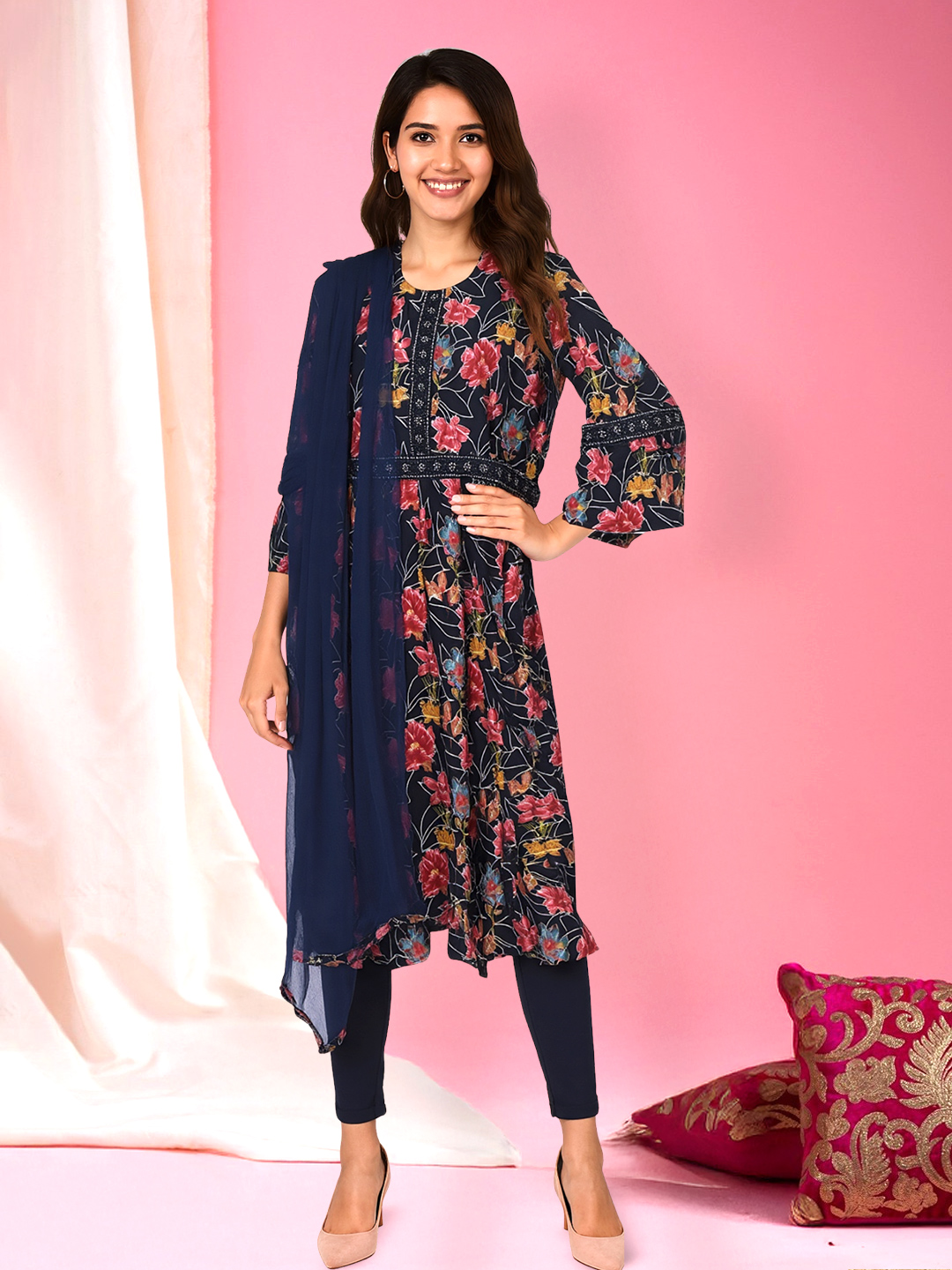 Radiate Beauty with Floral Flair kurta with Pant & Dupatta Set