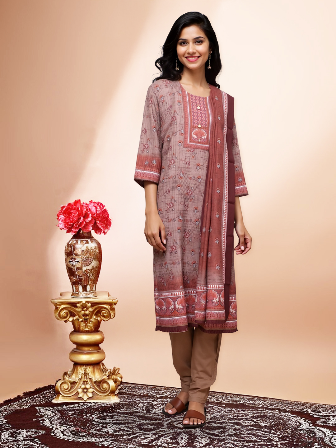 Rustic Charm Printed Kurta with Pant & Dupatta Set
