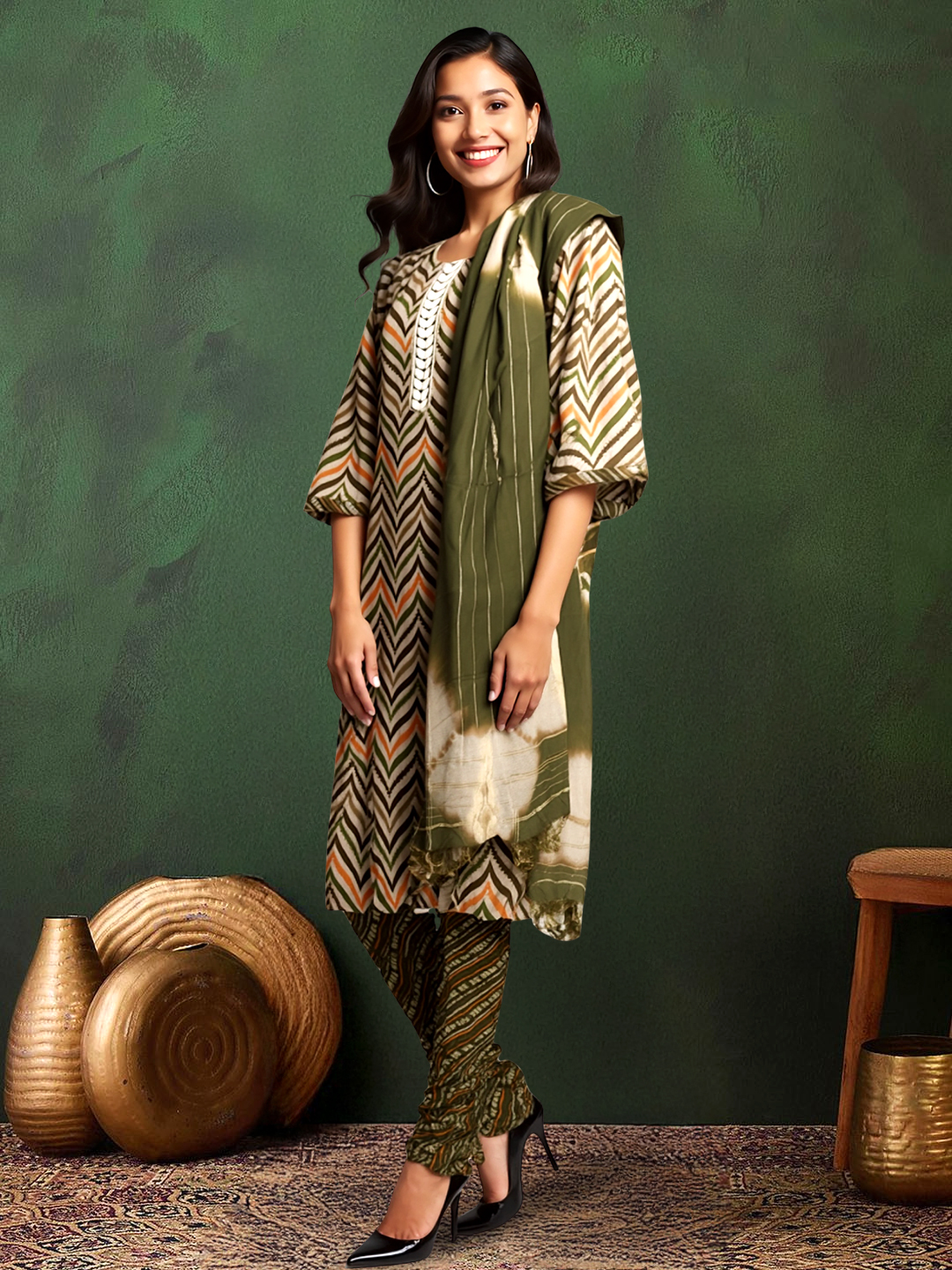 Beautifully Patterned Kurta with Pant & Dupatta Set