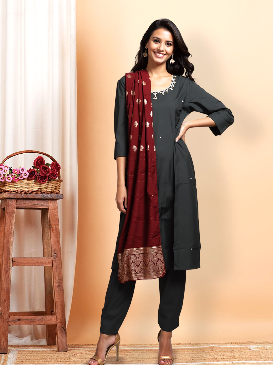Royal Allure Embroidered  Kurta with Pant & Dupatta Set