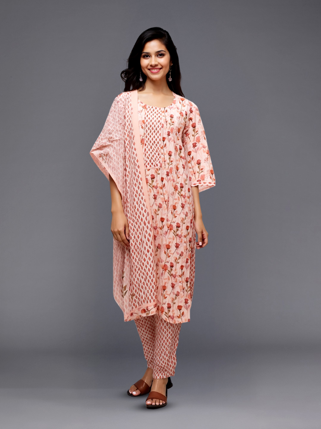 Picture of Blossom Grace Floral Kurta with Pant & Dupatta Set