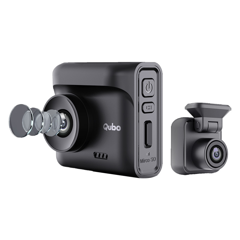 Qubo Dashcam Pro 2.7k(Front + Rear)  (Dual Channel/ NightPulse Vision/ 5MP QHD+ Front (140°)/ 2MP FHD Rear/ G-Sensor/ 2" LCD/ Built-in GPS, Wi-Fi/ Mic/ App/ Up to 1TB Storage)