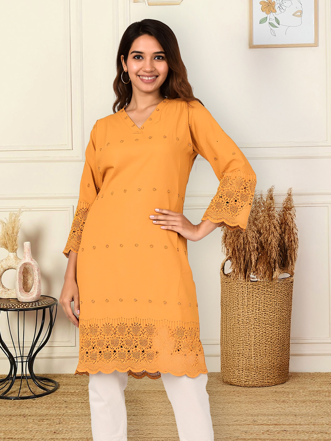 Sleek and Stylish Lace-Detail Kurta