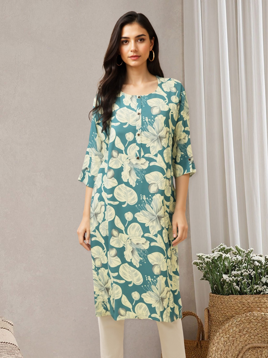 Everyday Grace Floral Printed Straight Kurta