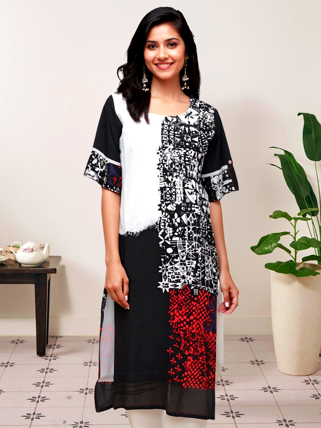 Urban Canvas Abstract Printed Straight Kurta