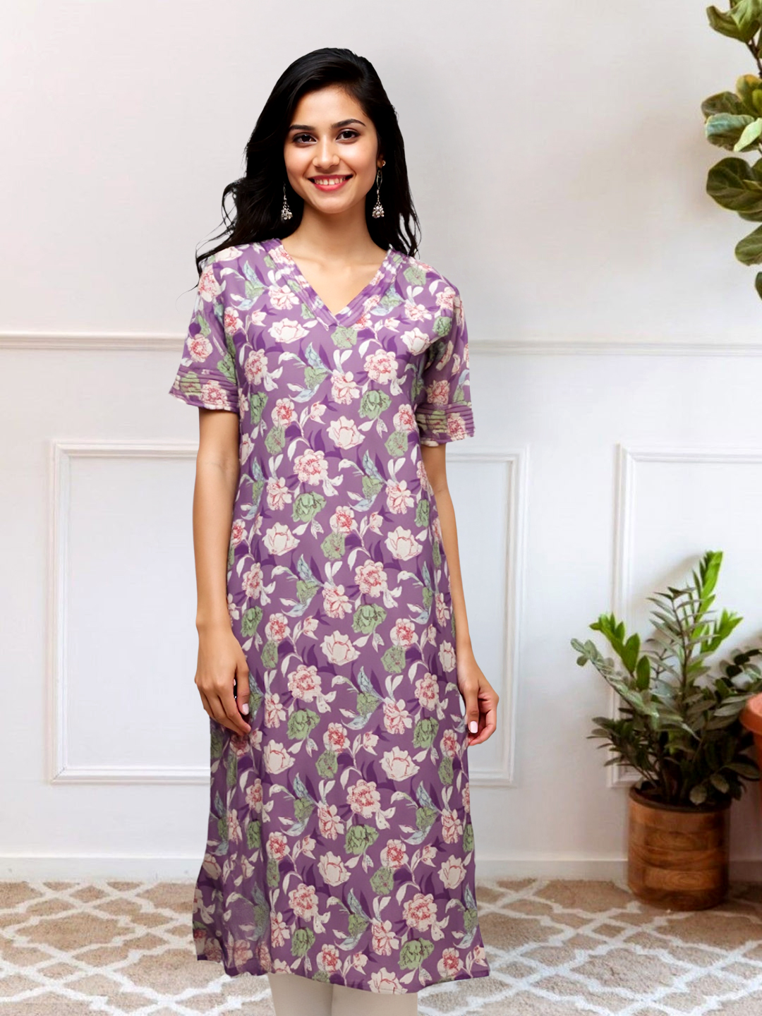 Floral Grace V-Neck Kurta