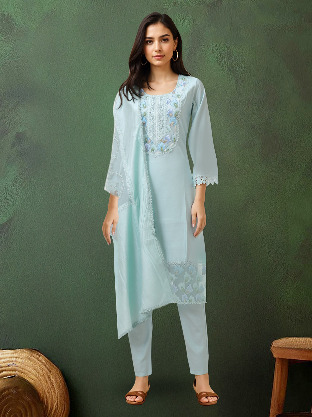 The Ultimate Elegant Look Embroidered Kurta with Pant & Elegant Dupatta Set