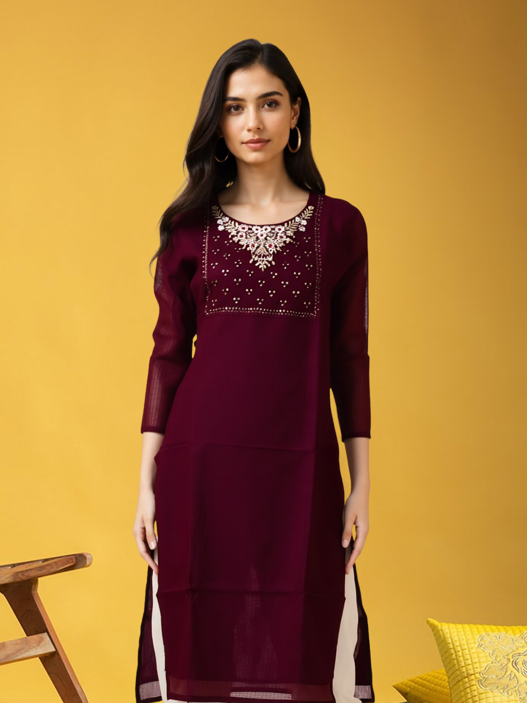 Picture of Elegant Floral Embroidered Comfortable Fit Kurta