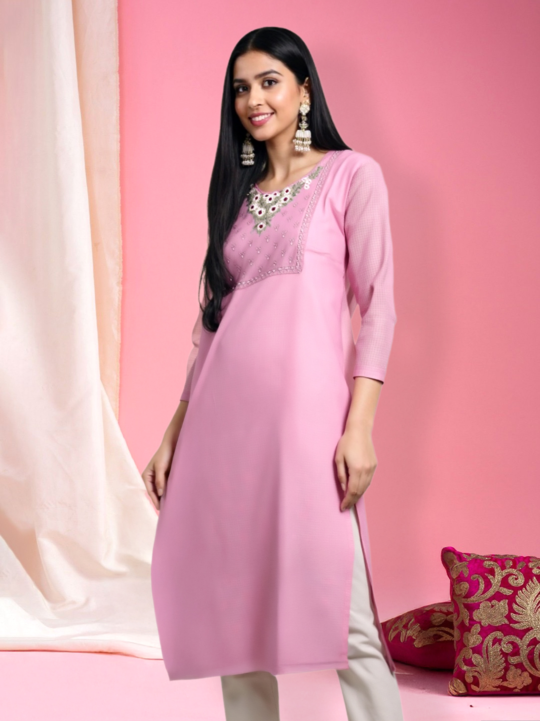 Elegant Floral Embroidered Comfortable Fit Kurta