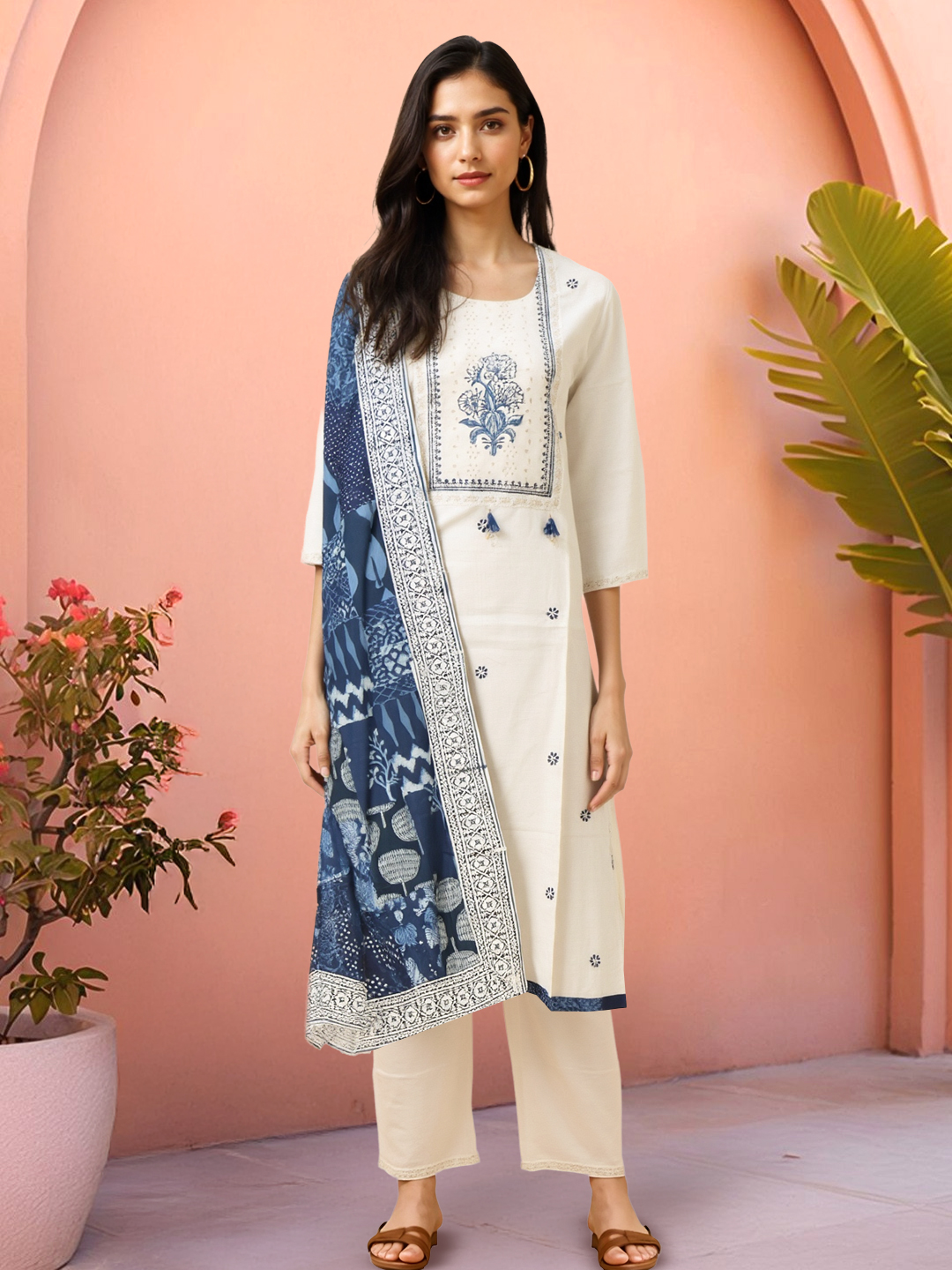 Picture of Graceful Embroidered Kurta with Pant & Printed Dupatta Set