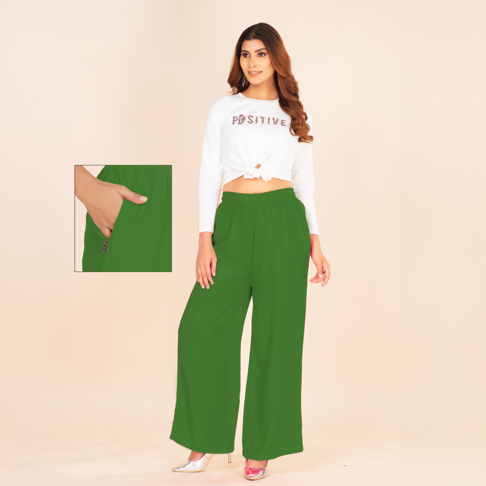 Picture of Vibrant Green  Wide-Leg Palazzo with Pocket