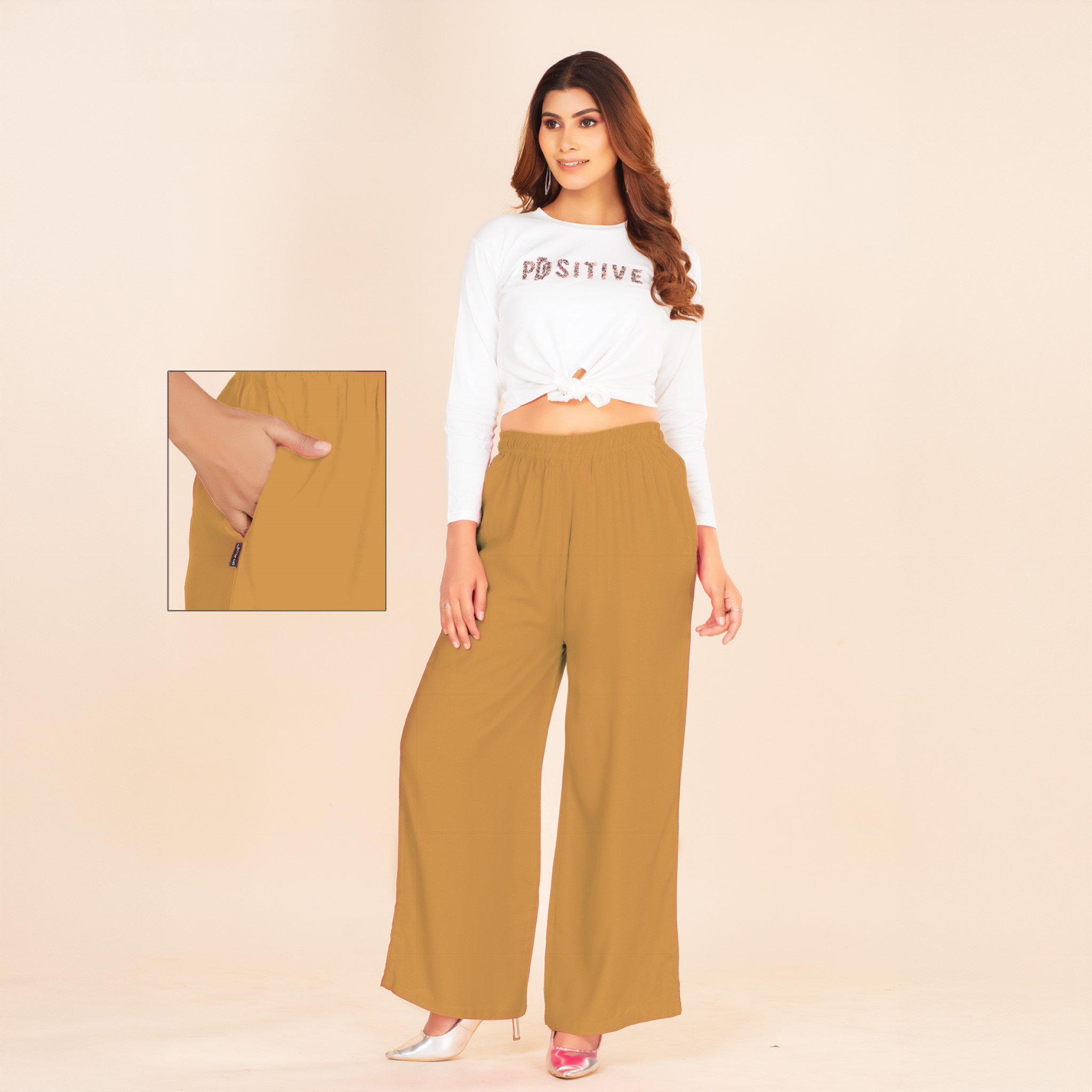Picture of Mustard  Yellow Wide-Leg Palazzo with Pocket
