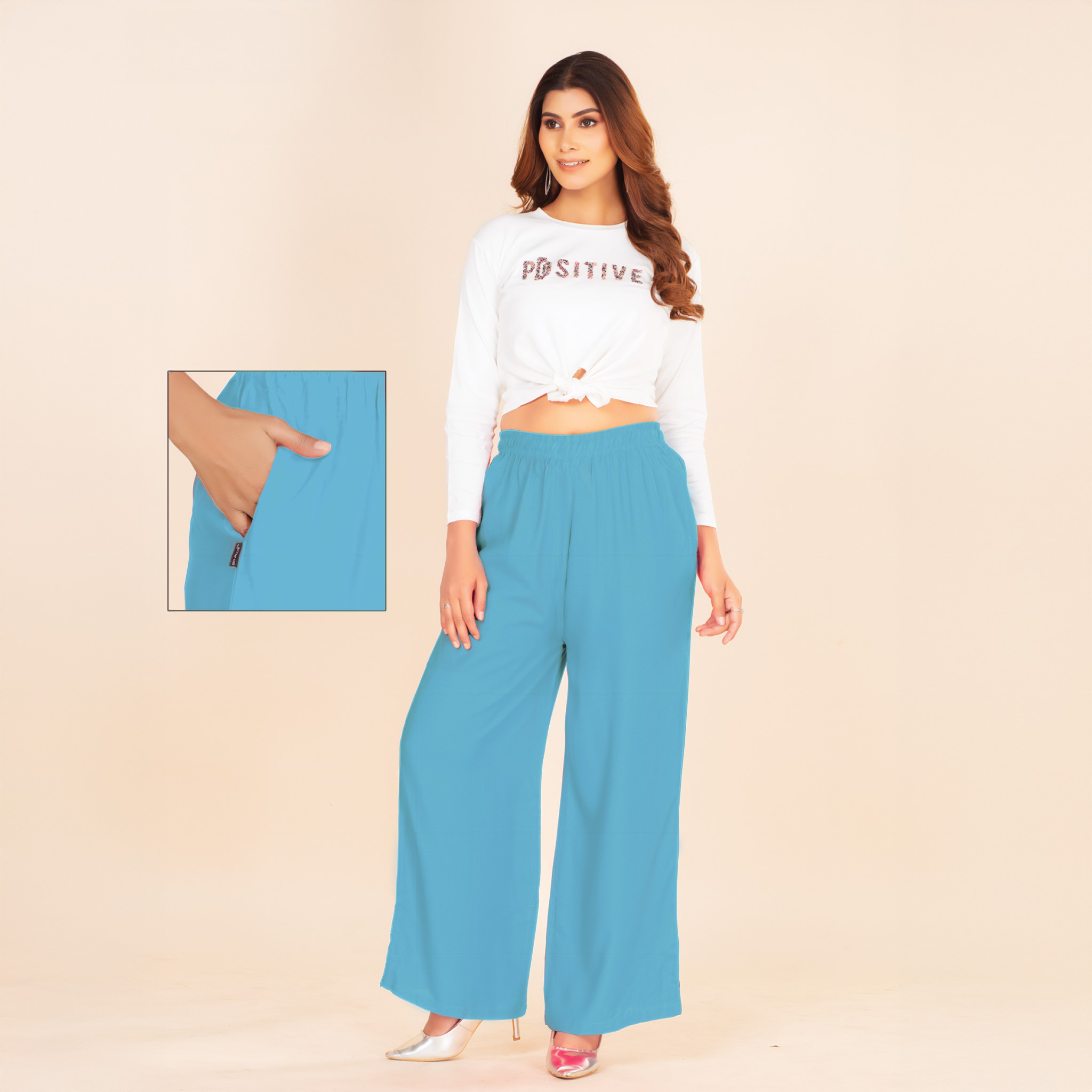 Picture of  Sky Blue Wide-Leg Palazzo with Pocket
