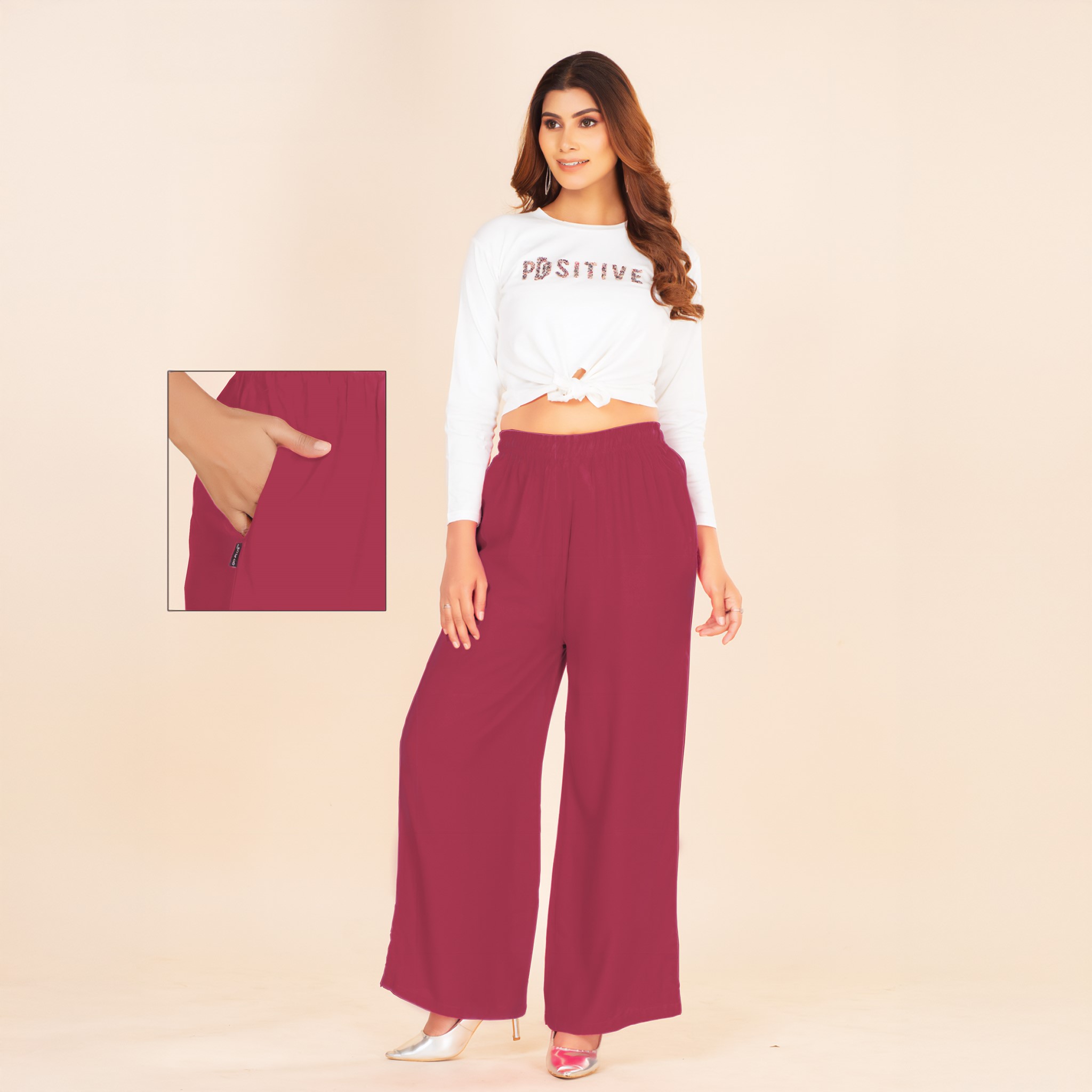 Picture of Burgundy Wide-Leg Palazzo with Pocket
