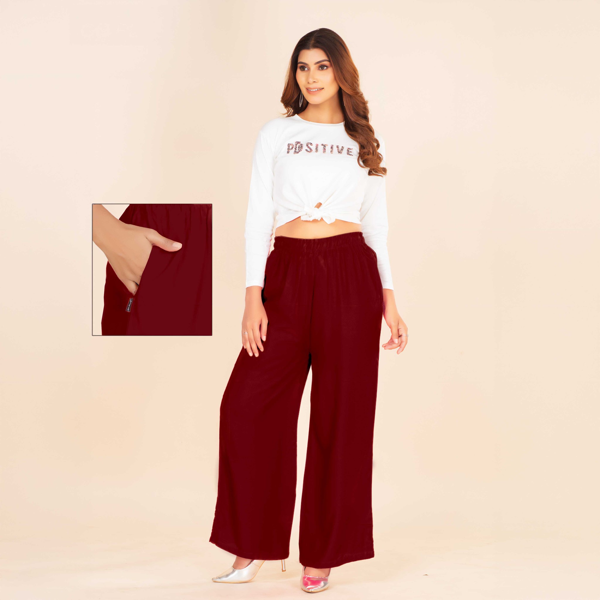 Picture of Maroon Wide-Leg Palazzo with Pocket