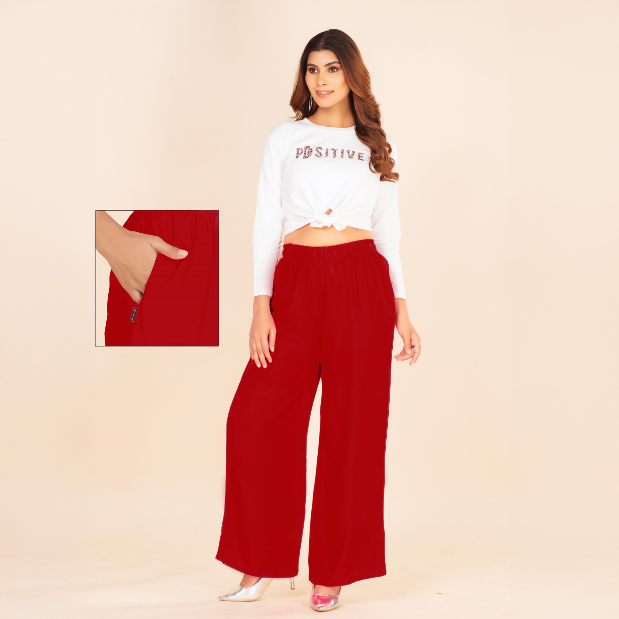 Picture of Vibrant Red Wide-Leg Palazzo with Pocket