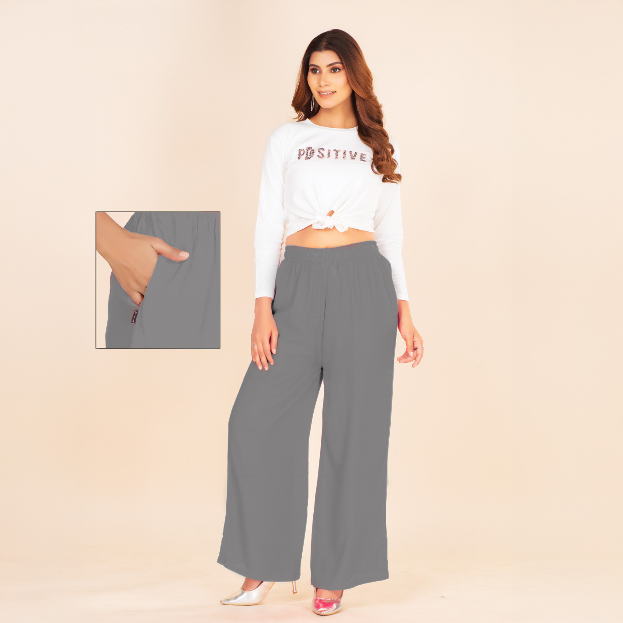 Picture of Charcoal Grey Wide-Leg Palazzo with Pocket
