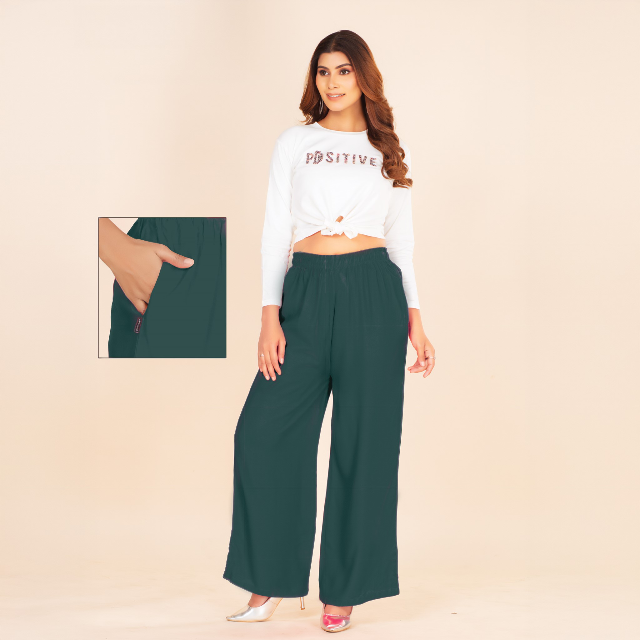 Picture of Dark Green Wide-Leg Palazzo with Pocket