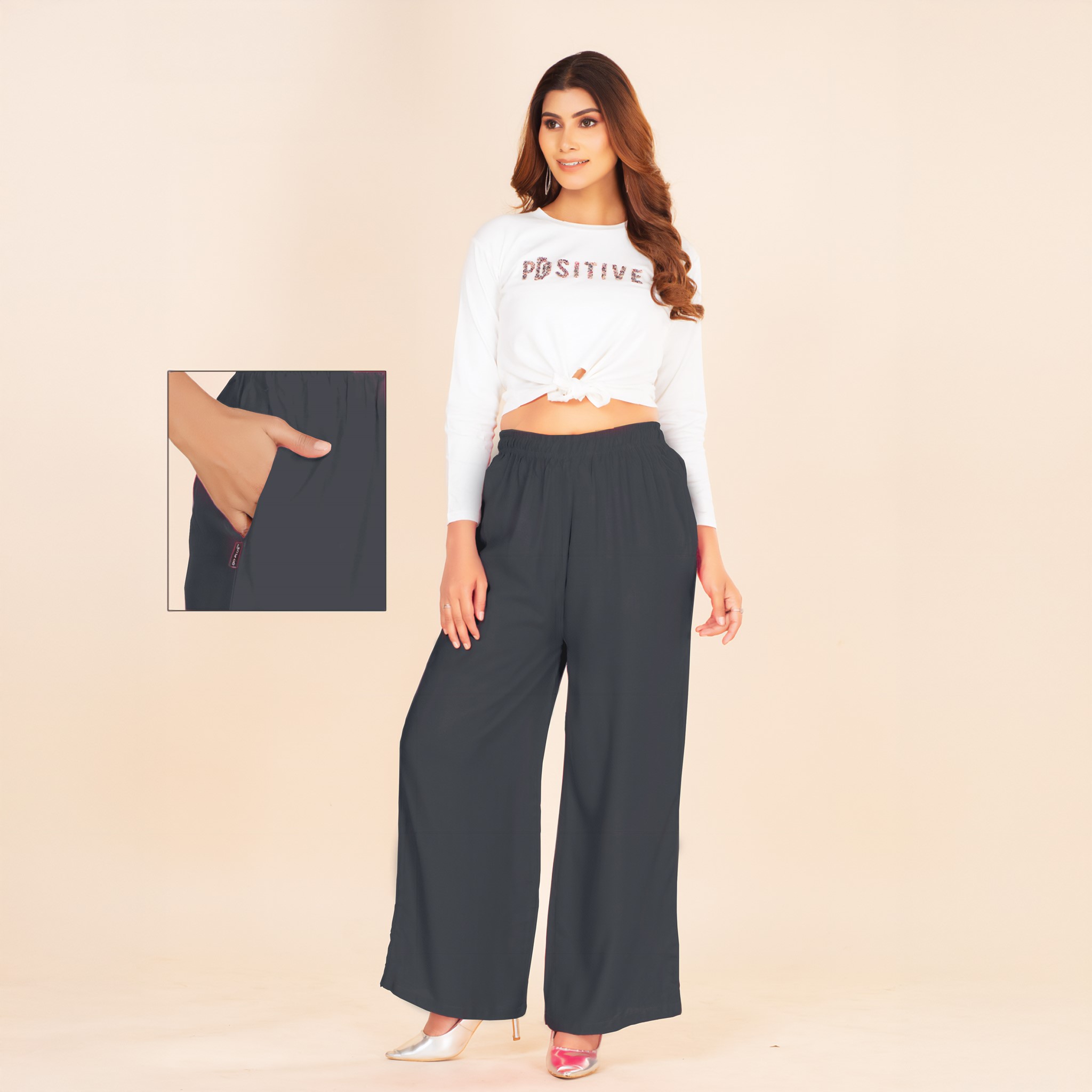 Picture of Grey Wide-Leg Palazzo with Pocket
