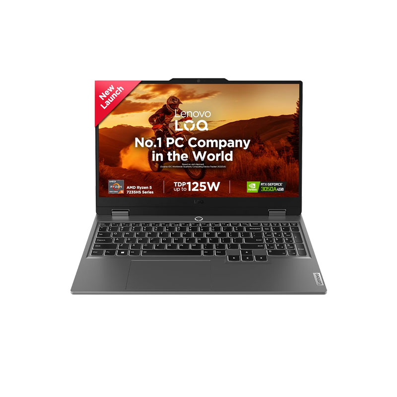 Picture of Lenovo LOQ - AMD Ryzen 5 7235HS 15.6" (39.6cm) 83JC00GCIN Gaming Laptop (24GB/ 512GB SSD/ Full HD Display/ NVIDIA GeForce RTX 3050A 4GB GDDR6/ Anti-Glare/ Windows 11 Home/ Office Home 2024/ Backlit Keyboard/ E-Shutter/1Year Warranty/ Luna Grey/ 2.38Kg)