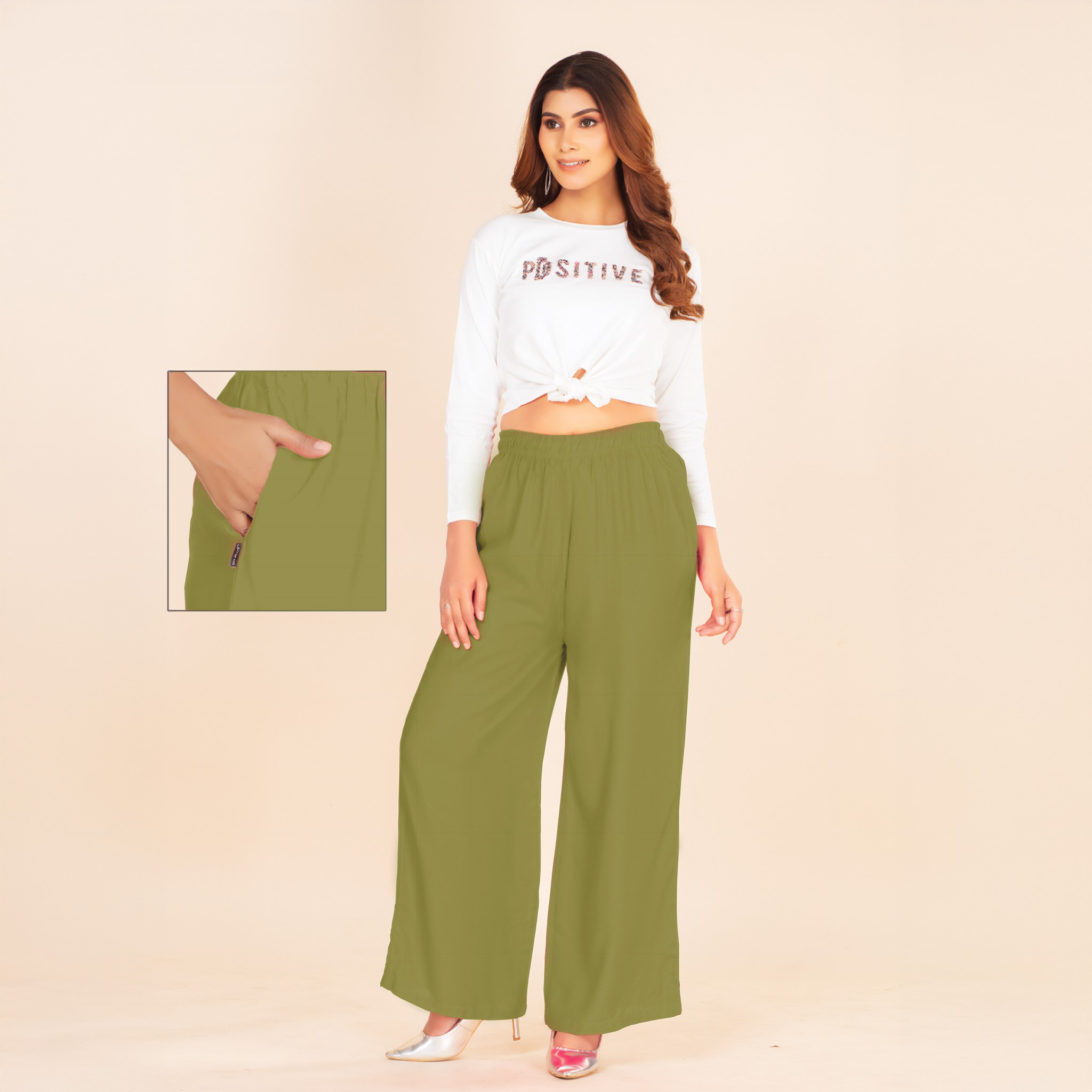 Picture of Olive Green Wide-Leg Palazzo with Pocket