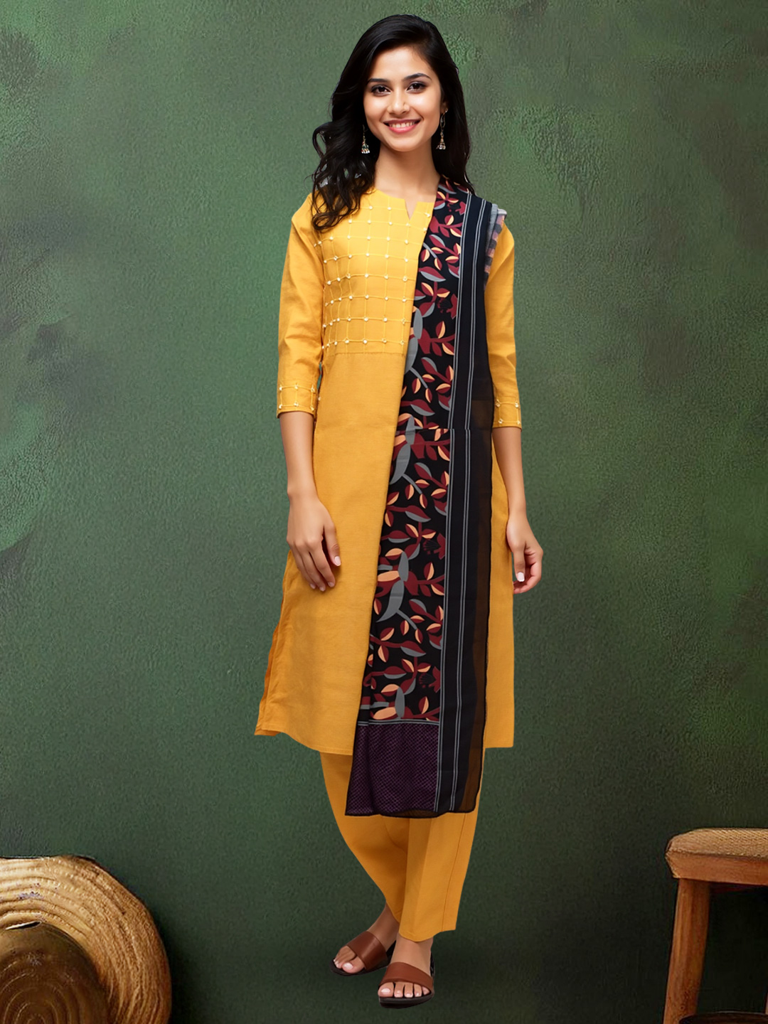 Charming Elegant Kurta with Pant & Contrast Dupatta Set