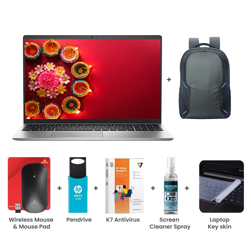 Picture of  Dell Inspiron 3530 - 13th Gen Intel Core i5-1334U 15.6" (39.62 cm) Thin & Light Laptop (16GB/ 512GB SSD/ Full HD Display/ Windows 11 Home/ MS Office 2024/ Intel Iris Xe Graphics/ Backlit Keyboard/ 1 Year Warranty/ Platinum Silver/ 1.62kg) with Laptop Bag + Wireless Mouse & Mouse Pad + Pendrive + K7 Antivirus Single User + Screen Cleaner Spray + Laptop Key Skin