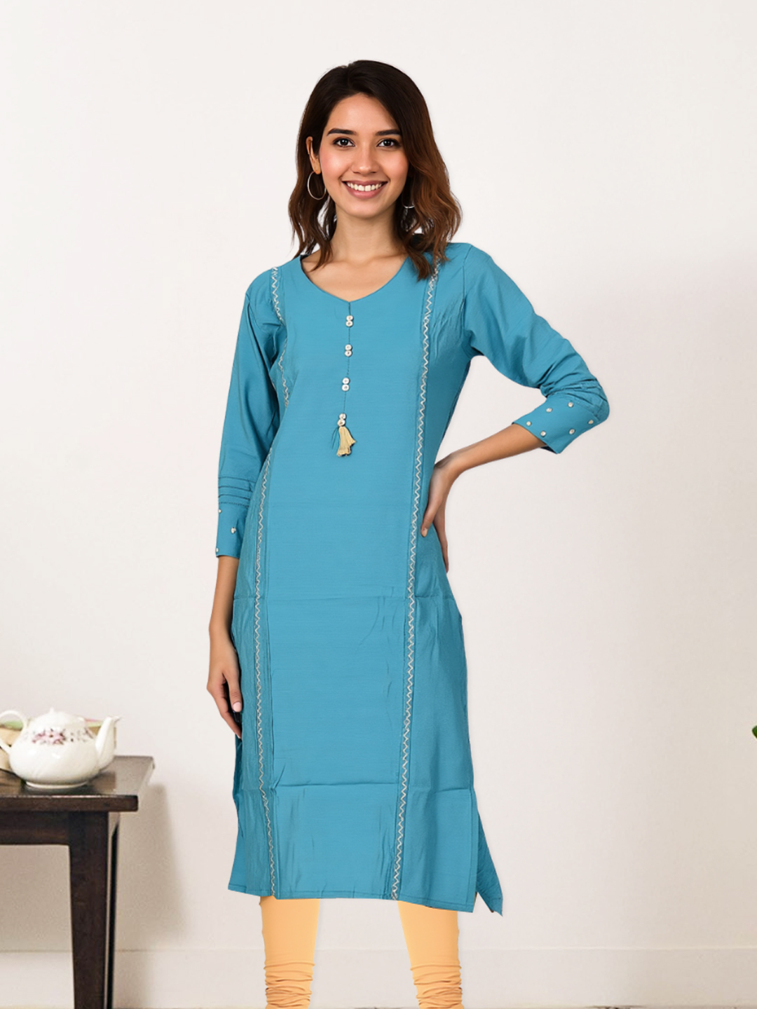 Picture of Soft V-Neck Embroidered Kurta