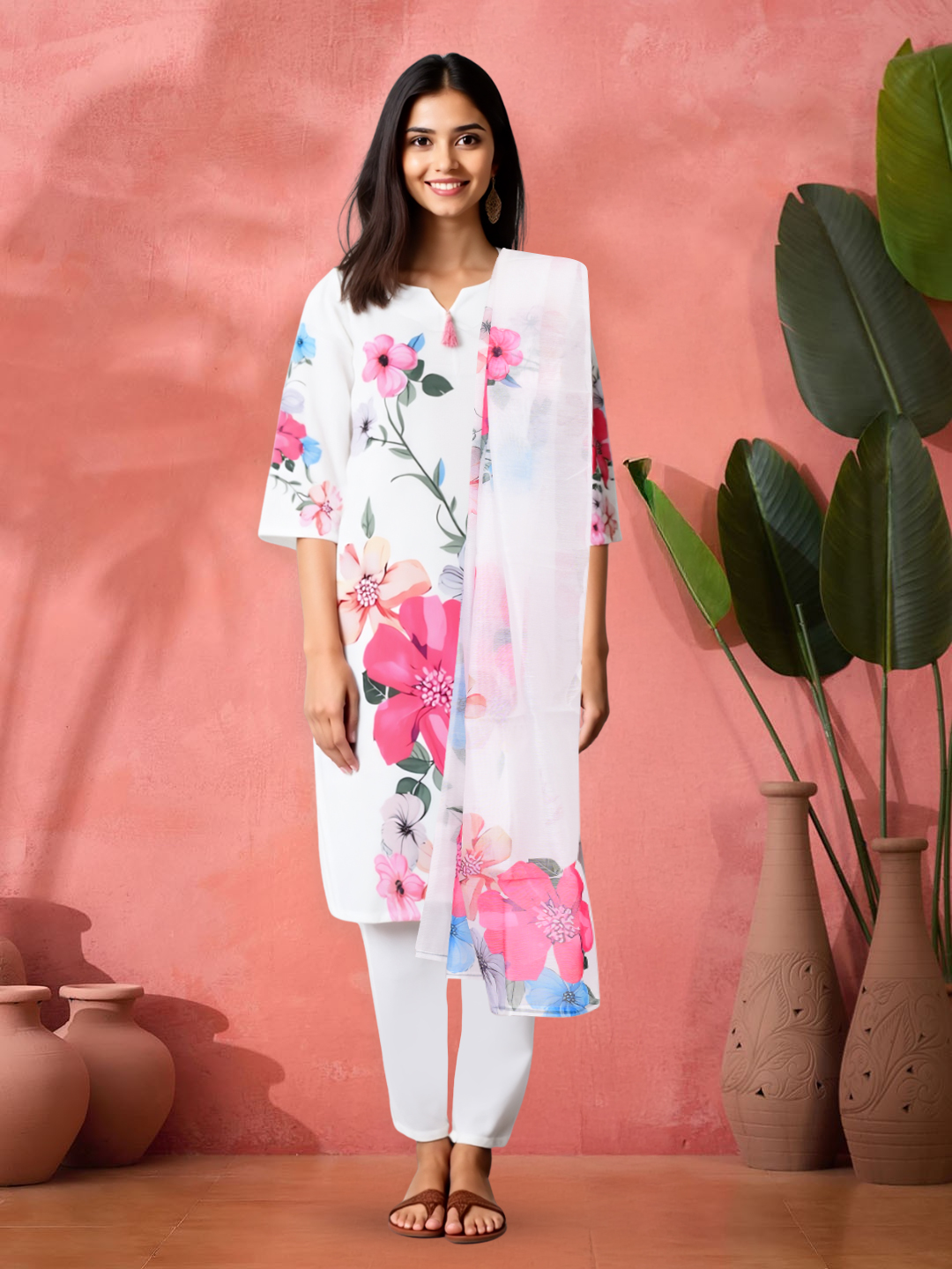 Vibrant Floral Printed Kurta with Pant & Dupatta Set