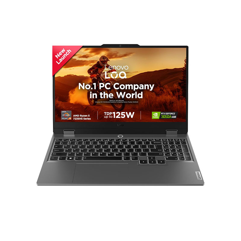 Picture of Lenovo LOQ -  AMD Ryzen 5 7235HS 15.6" (39.6cm) 83JC00HNIN Gaming Laptop (12GB/ 512GB SSD/ Full HD Display/ NVIDIA GeForce RTX 3050A 4GB GDDR6/ Anti-Glare/ Windows 11 Home/ Office Home 2024/ Backlit Keyboard/ E-Shutter/1Year Warranty/ Luna Grey/ 2.38Kg) 
