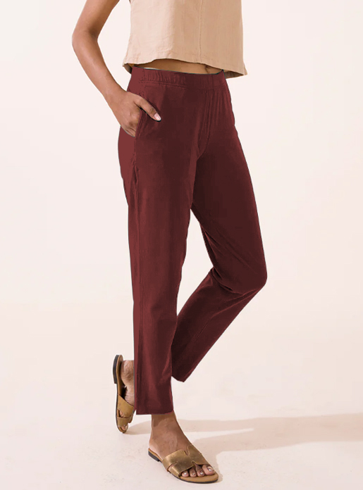 Peach  Brown Waist Flared Cigar Pant with Pocket
