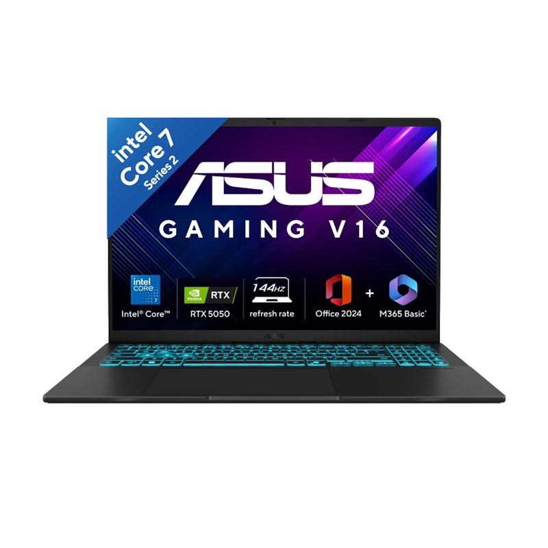 Picture of Asus Gaming V16 - Intel Core 7 240H 16" (40.64 cm) V3607VH-RP038WS Gaming Laptop (16GB/ 512GB SSD/ WUXGA Display/ 8GB GDDR7 NVIDIA GeForce RTX 5050/ Windows 11 Home/ Office Home 2024/ 1Year Warranty/ Black/ 1.95 Kg)