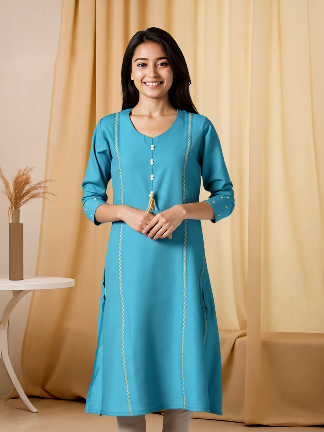 Picture of Soft V-Neck Embroidered Kurta