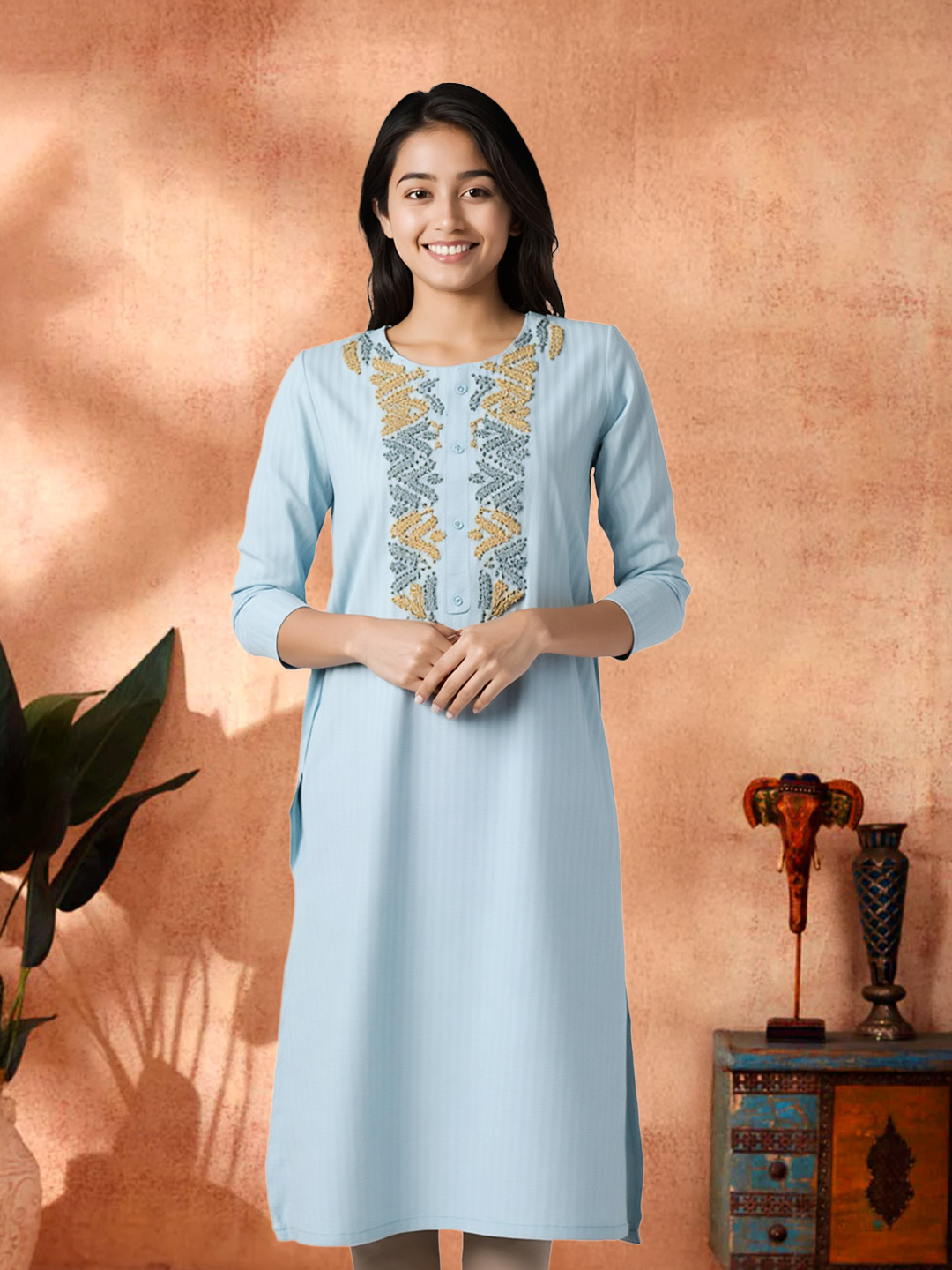 Picture of Elegant Embroidery Round Neck Kurta