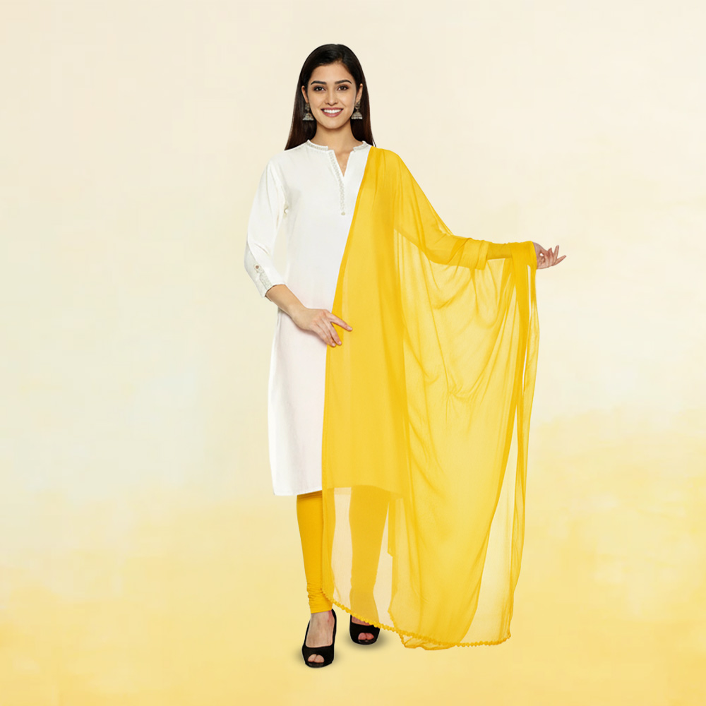 Picture of Women Yellow  Chiffon Solid Dailywear Dupatta