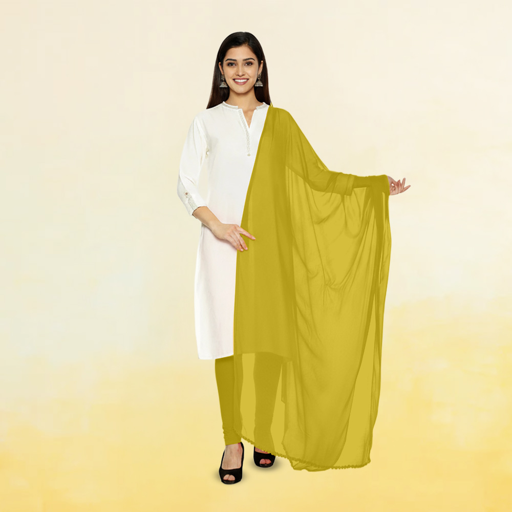 Women Lime Green Chiffon Solid Dailywear Dupatta