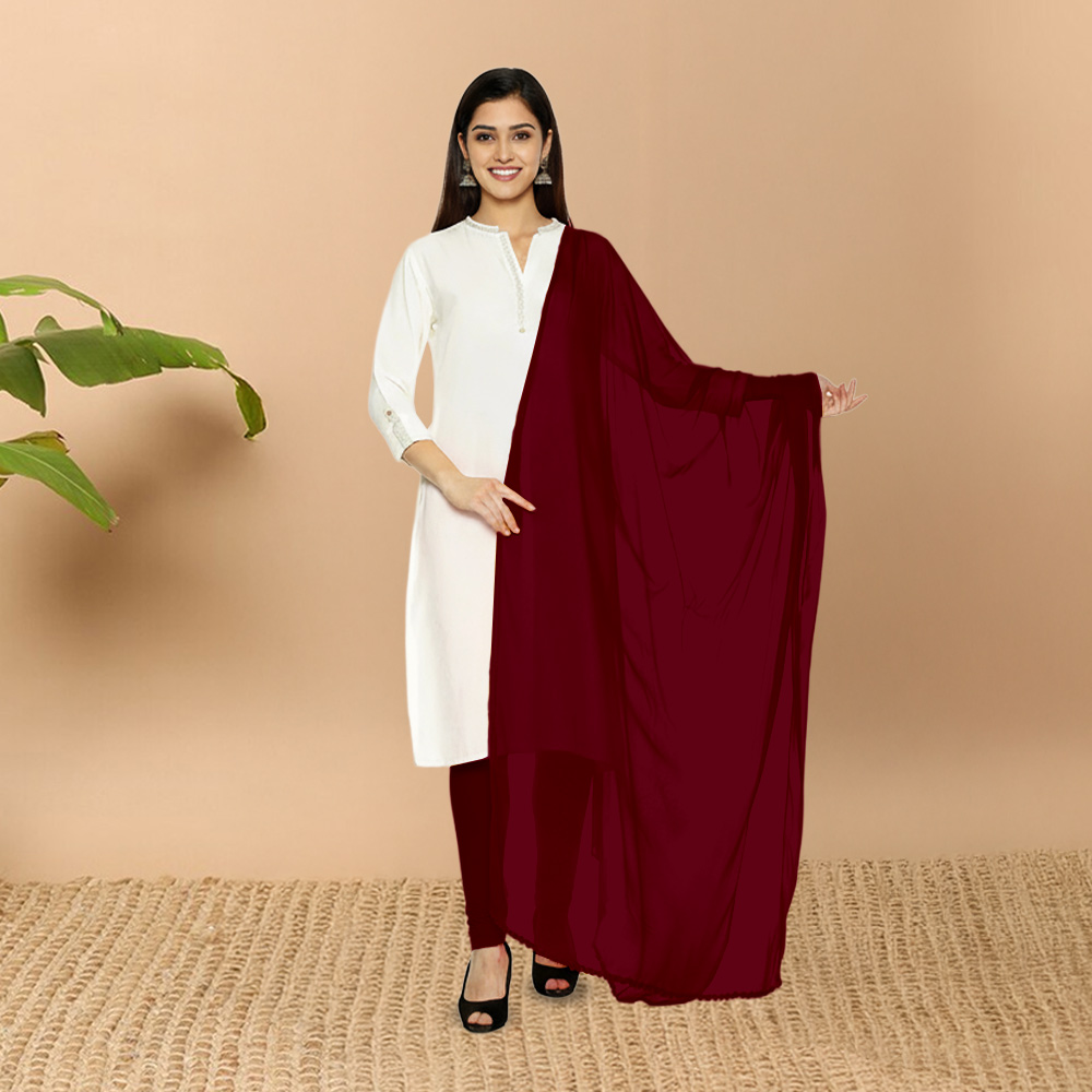 Picture of Women Wine Red Chiffon Solid Dailywear Dupatta
