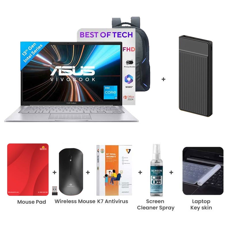 Picture of Asus Vivobook 14 - Intel Core i3-1315U 14" (35.56 cm) X1404VA-NK761WS Thin and Light Laptop (8GB/ 512GB SSD/ Full HD Display/ Intel UHD Graphics/ Windows 11 Home/ Office Home 2024/ 1Year Warranty/  Cool Silver/ 1.40 Kg)