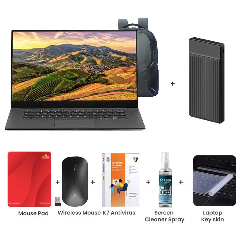 Picture of Asus Vivobook Go15 - AMD Ryzen 5 7520U 15.6" (39.62cm) E1504FA-NJ1505WS  Thin and Light Laptop (16GB / 512GBSSD/ Full HD Display/ AMD Radeon Graphics/ Windows 11 Home/ Office Home 2024 & M365 Basic/ 1Year Warranty/ Mixed Black/ 1.63Kg)  1000mAh Power Bank + Wireless Mouse + Mouse Pad + K7 Antivirus + Screen Cleaner Spray + Laptop Key Skin