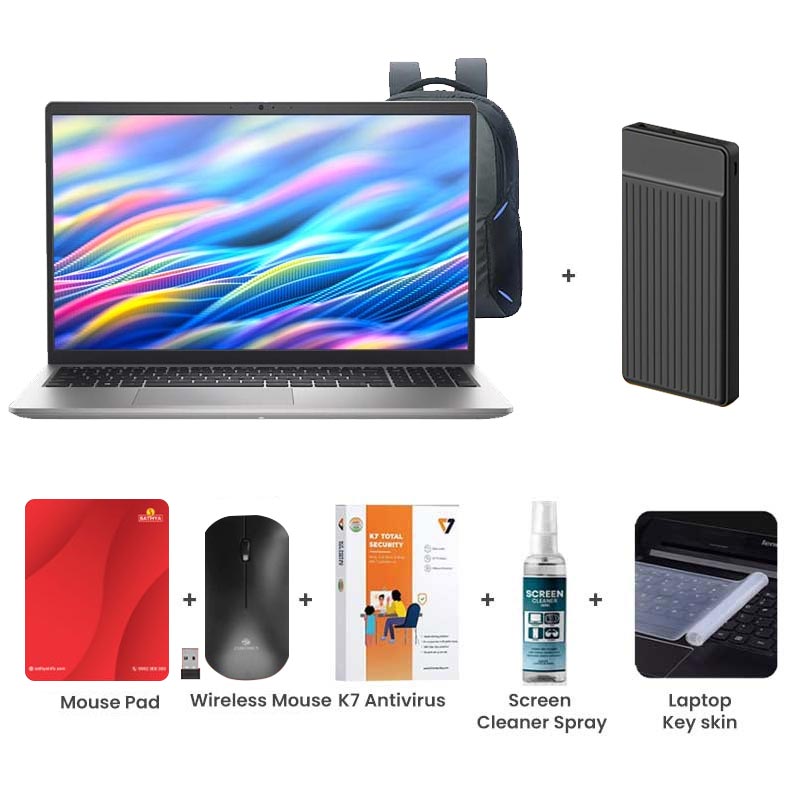 Picture of Dell 15 - Intel Core 3-100U 15.6" (39.62cm) Thin & Light Laptop (8GB/ 512GB SSD/ Full HD Display/ Intel UHD Graphics/ Windows 11 Home/ MS Office 2024/ 1 Year Warranty Platinum Silver/ 1.90 kg) 1000mAh Power Bank + Wireless Mouse + Mouse Pad + K7 Antivirus + Screen Cleaner Spray + Laptop Key Skin