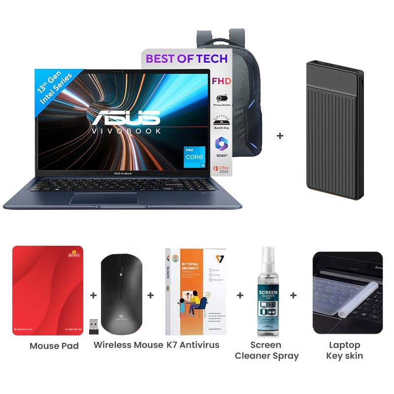 Picture of Asus Vivobook 15 - 13th Gen Intel Core i3-1315U 15.6" (39.62cm) X1504VA-NJ3321WS Thin & Light Laptop (8GB/ 512GB SSD/ Full HD Display/ Intel UHD Graphics/ Windows 11 Home/ MS Office/ 1 Year Warranty/ Quiet Blue/ 1.70 kg)  
