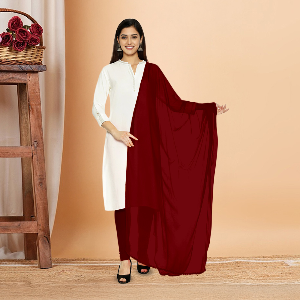 Picture of Women  Crimson Chiffon Solid Dailywear Dupatta