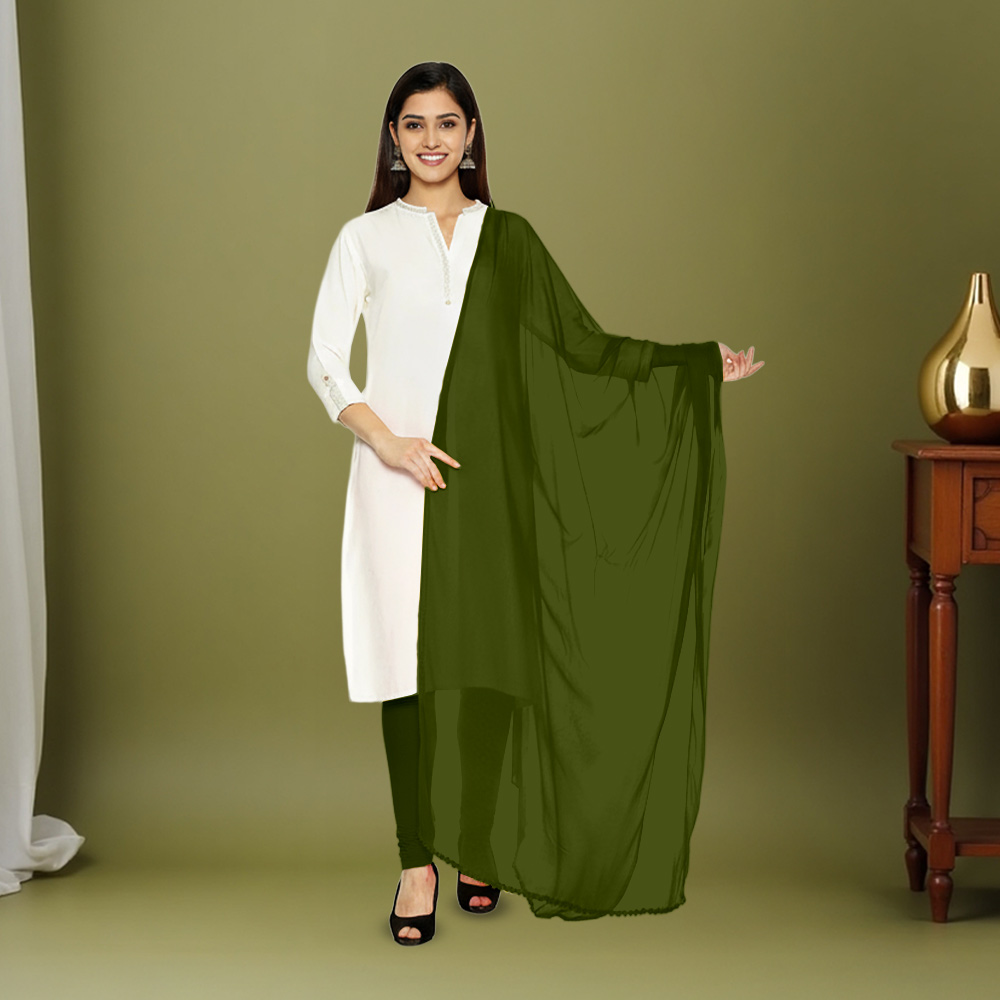 Picture of Women  Pickle Green Chiffon Solid Dailywear Dupatta