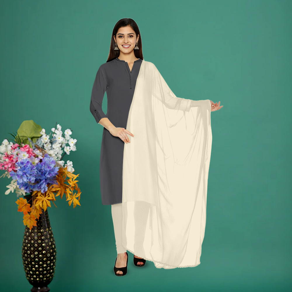Women  Off-white Chiffon Solid Dailywear Dupatta