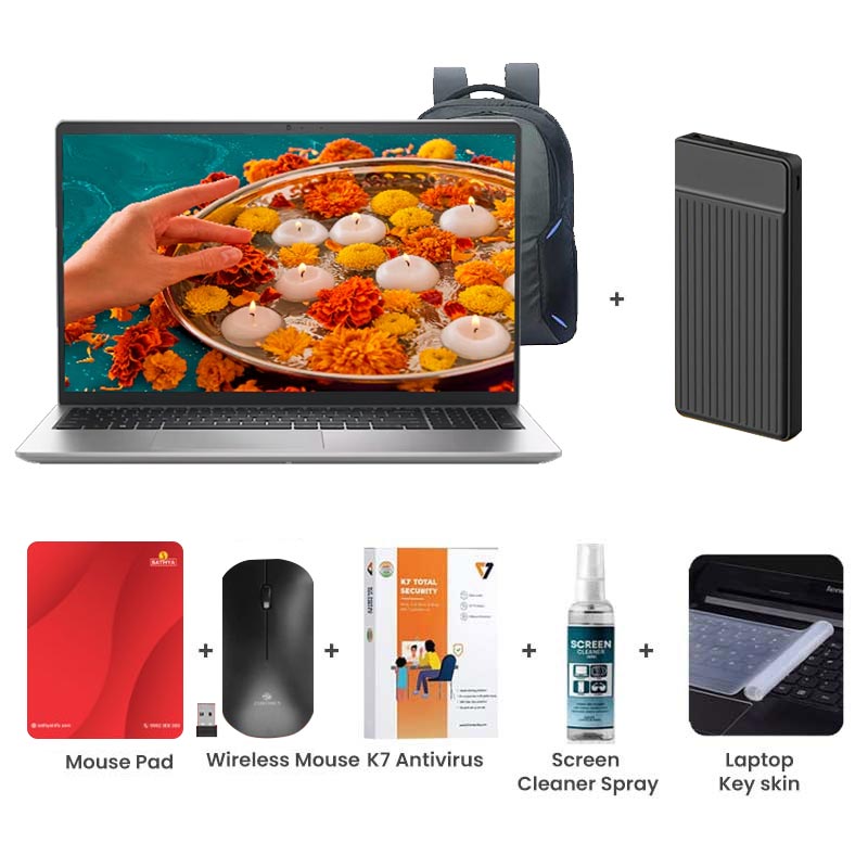 Picture of Dell 15 - 13th Gen Intel Core i5-1334U 15.6" (39.62cm) Thin & Light Laptop (16GB/ 512GB SSD/  Full HD Display/ Intel UHD Graphics/ Anti-Glare/ Windows 11 Home/ Office Home 2024/ 1 Year Warranty/ Platinum Silver/ 1.65 kg)  1000mAh Power Bank + Wireless Mouse + Mouse Pad + K7 Antivirus + Screen Cleaner Spray + Laptop Key Skin